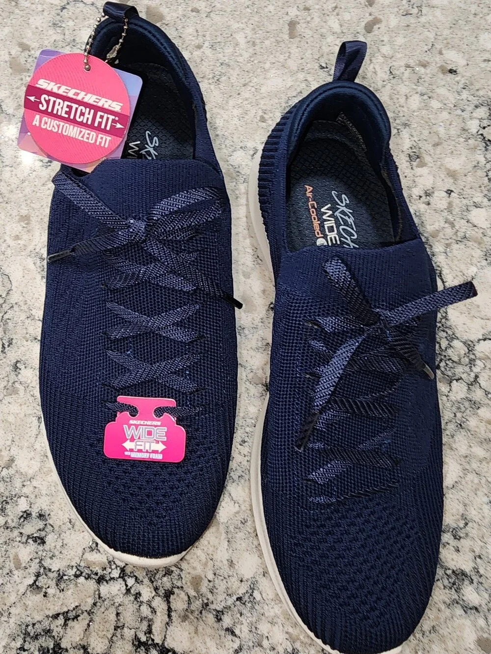 Skechers Women's Navy Stretch-Fit 8.5 Ultra Flex Wide Air Cooled Safe Comfort